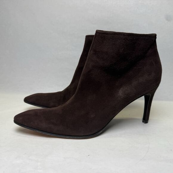 Yves Saint Laurent Stiletto Heel Ankle Boot Womens Sz 7.5N Brown Suede Point Toe - Picture 1 of 10